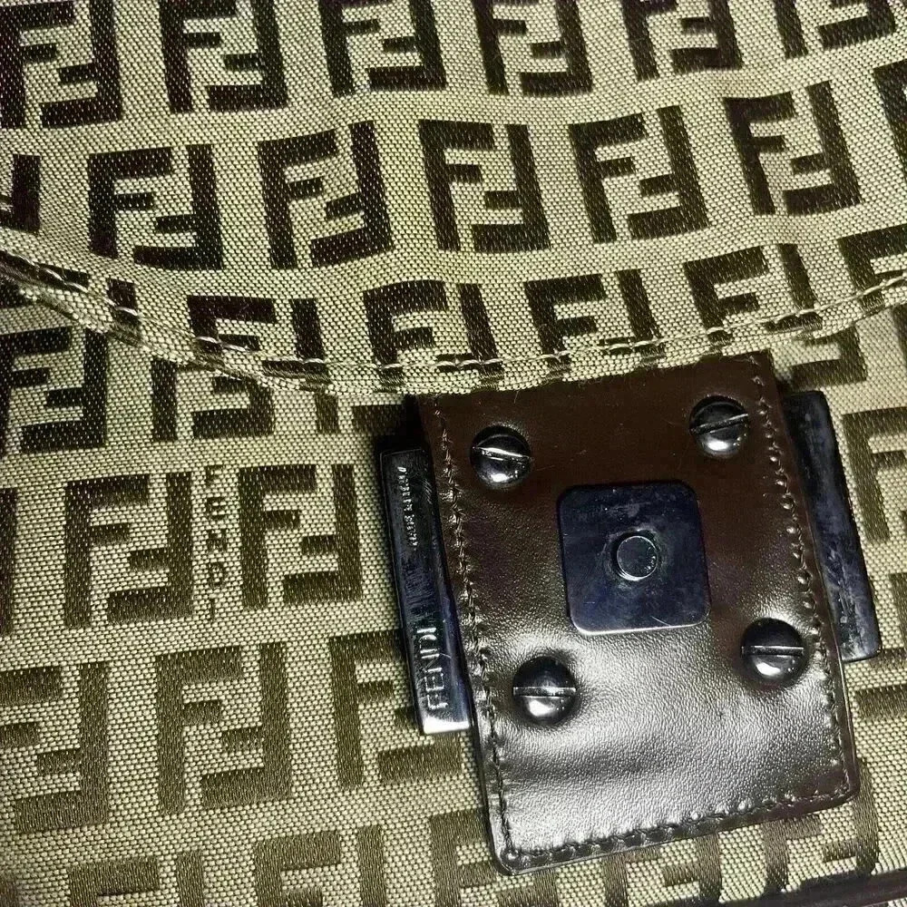 FENDI Zucchino Monogram Double Flap Baguette Shoulder Bag Brown FF Vintage Y2K - Picture 8 of 16